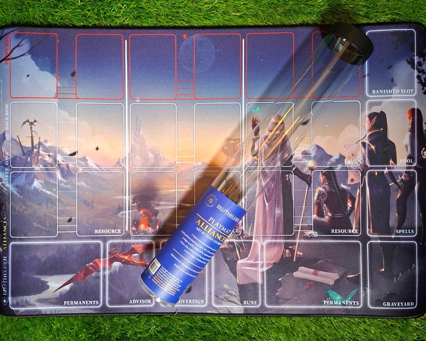 1 Spieler Bluthelden Play Mat "Alliances" mit Zonen in Tube - Zauberhand Premium Zubehör für TCG