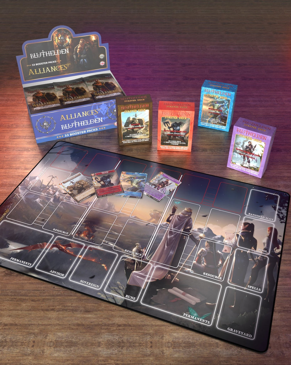 1 Spieler Bluthelden Play Mat "Alliances" mit Zonen in Tube - Zauberhand