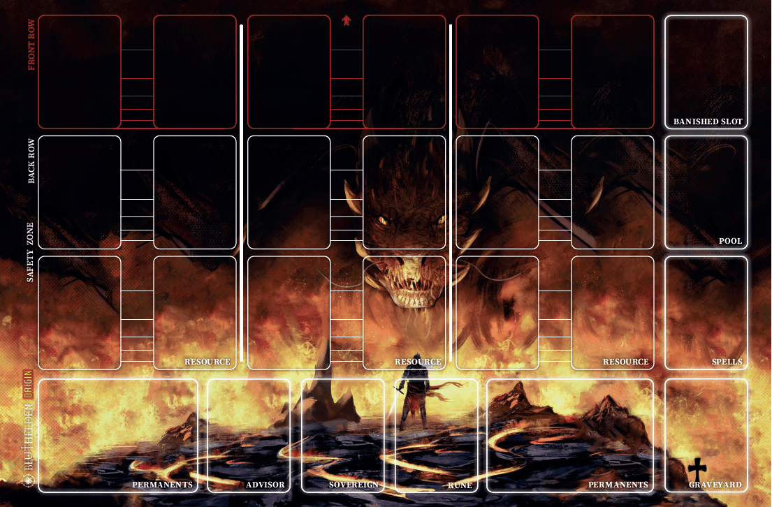 1 Spieler Bluthelden Play Mat "Fire Demon" mit Zonen - Zauberhand