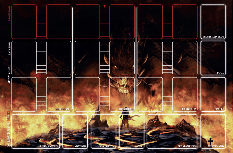 1 Spieler Bluthelden Play Mat "Fire Demon" mit Zonen - Zauberhand
