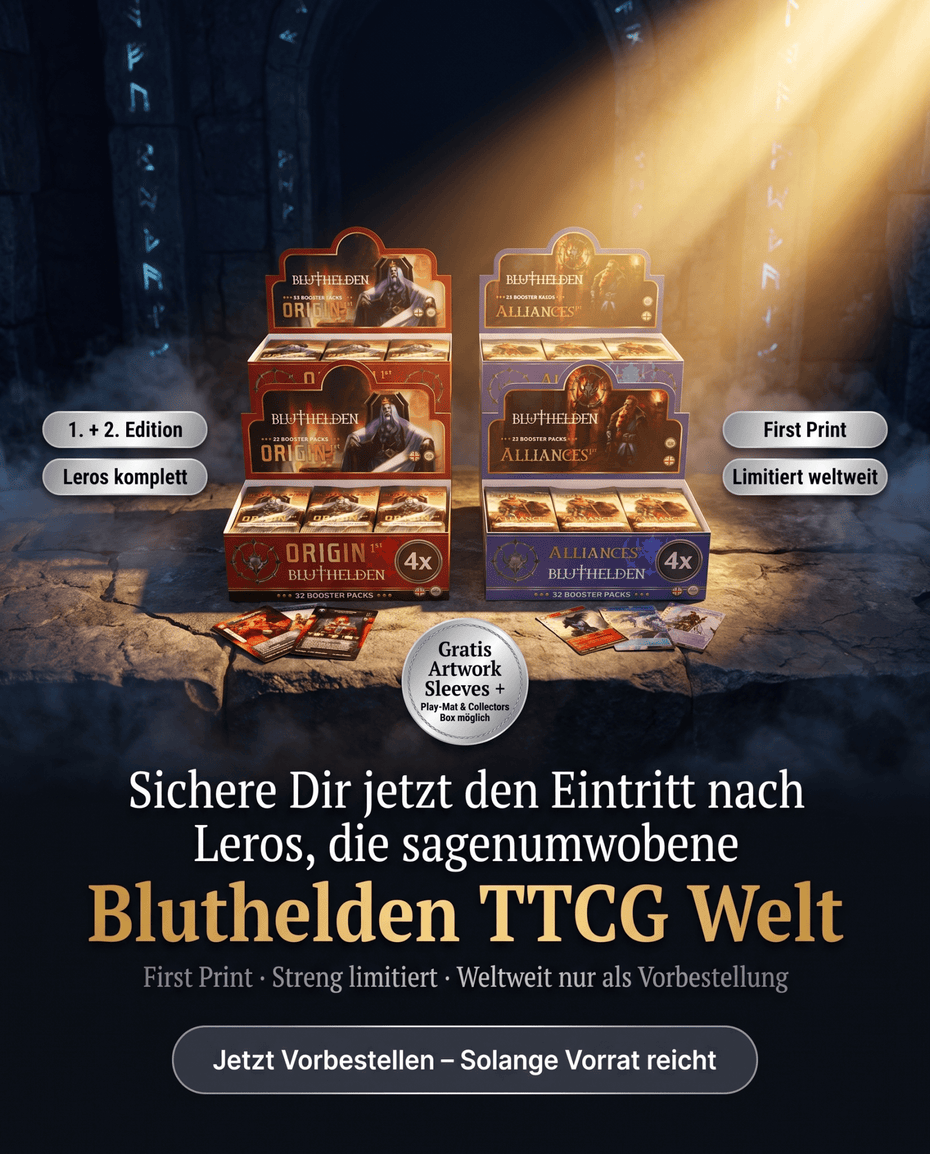 Bluthelden TTCG - 1. und 2. Edition Bundle - 1 bis 4 Displays - Zauberhand Premium Zubehör für TCG
