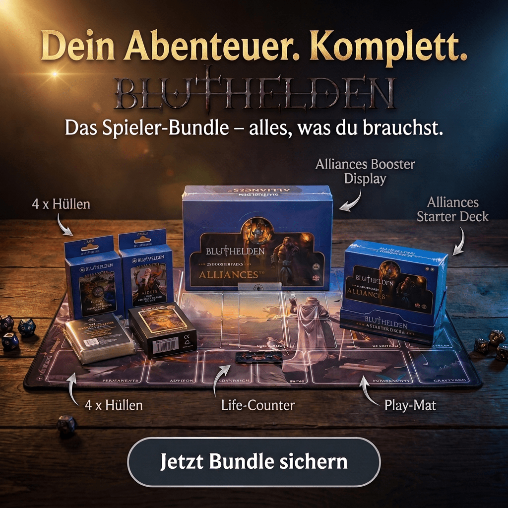 Bluthelden TTCG - 2.Edition - First Print "Alliances" - Spieler Bundle - Zauberhand Premium Zubehör für TCG
