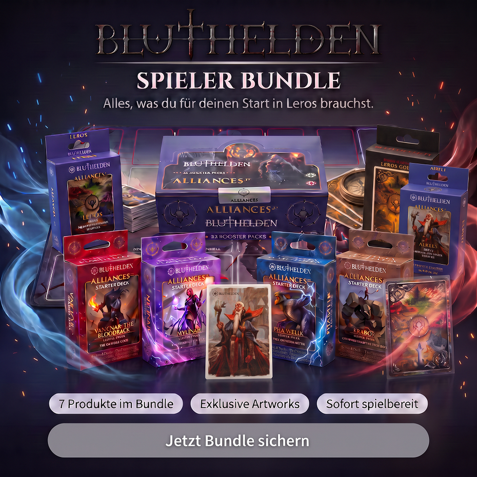 Bluthelden TTCG - 2.Edition - First Print "Alliances" - Spieler Bundle - Zauberhand Premium Zubehör für TCG